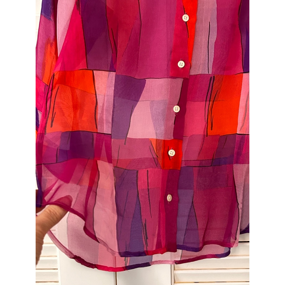 Thomas PINK Silk Blouse Geometric Print Button Front Women’s 8 - Picture 3 of 9